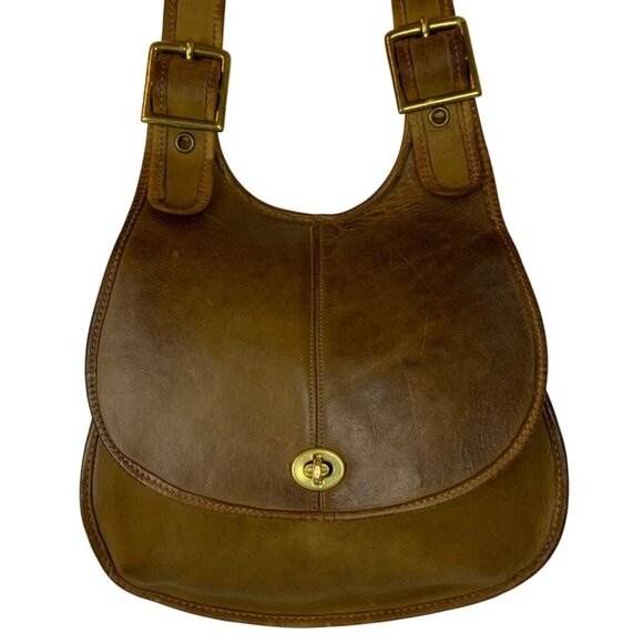 RARE Coach Crescent Shoulder Bag 9235 Pre-Creed Metal Tag Brown Leather 1972-73 - Picture 1 of 15
